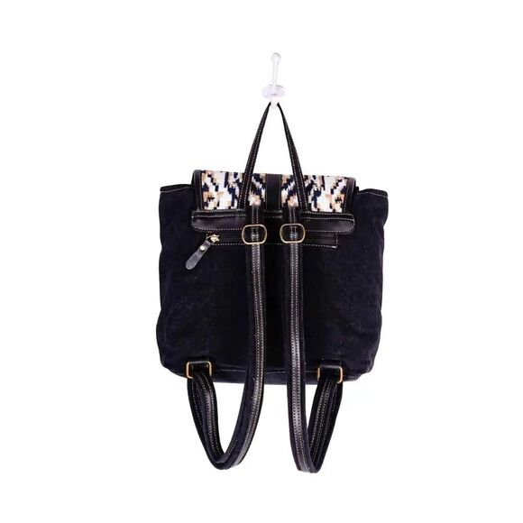 Myra Bag Handmade Jenson Backpack Upcycled Canvas & Cowhide Leather main image 4